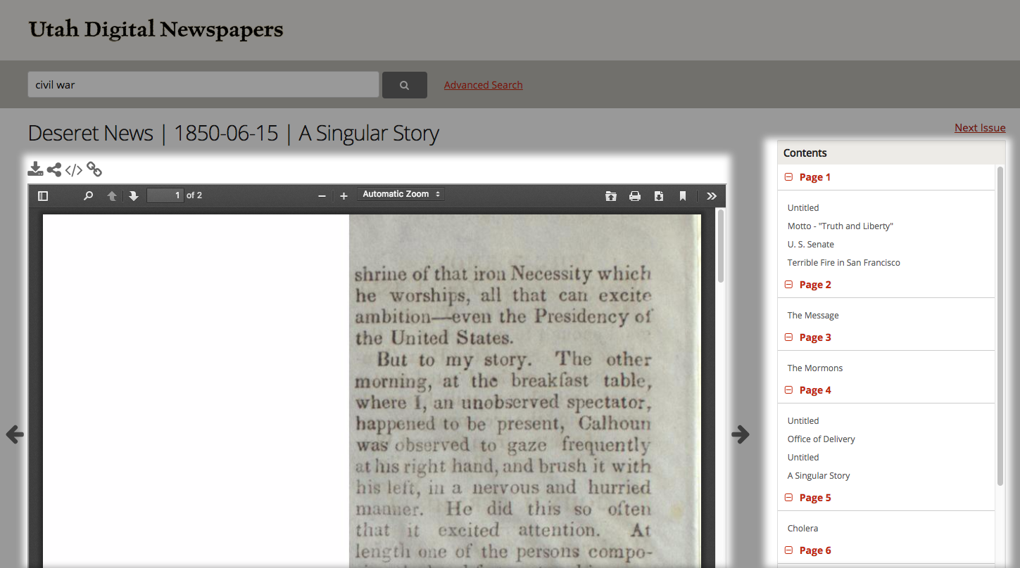 Utah Digital Newspapers genelogical browsing