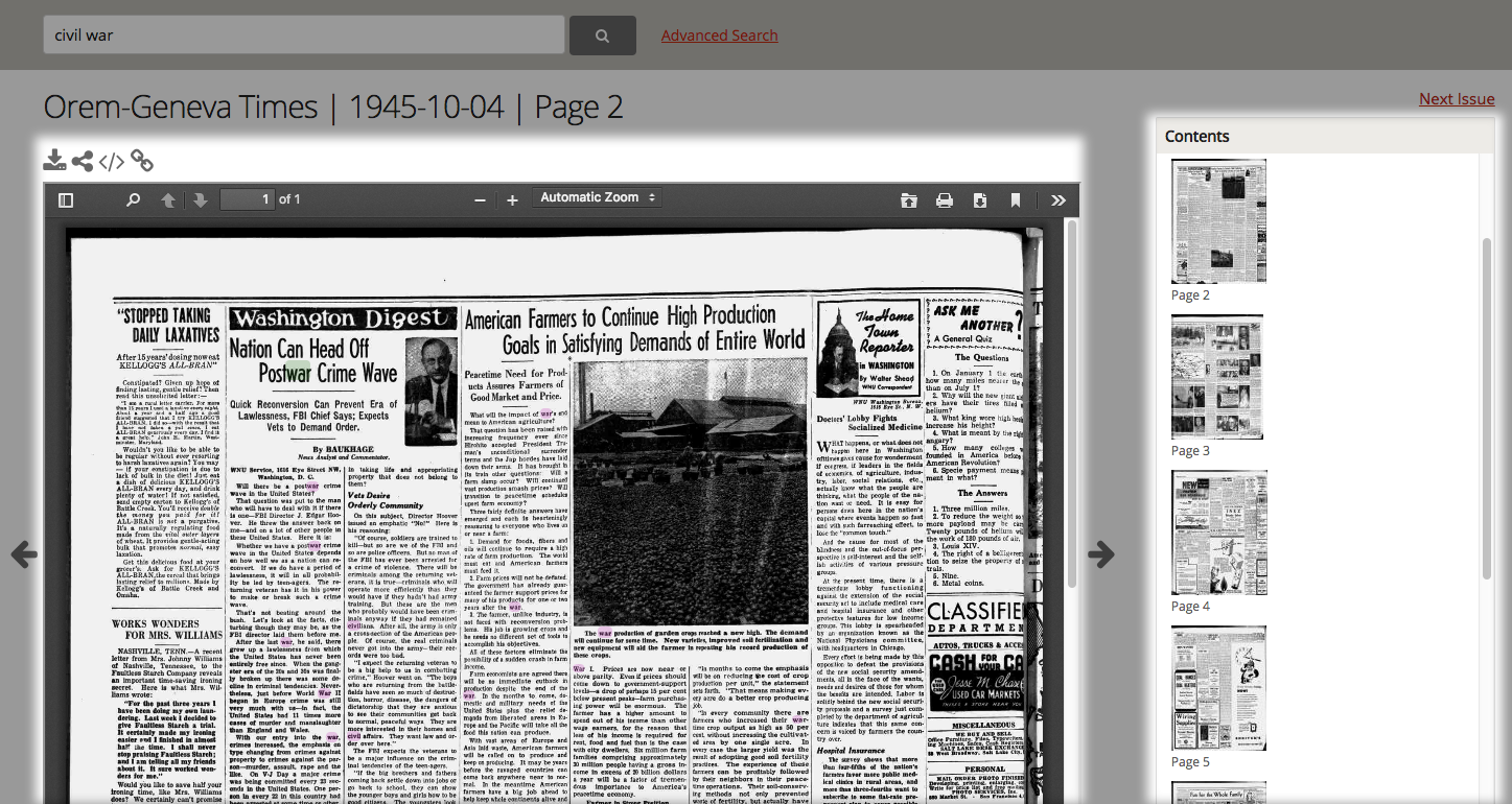 Utah Digital Newspapers genelogical browsing